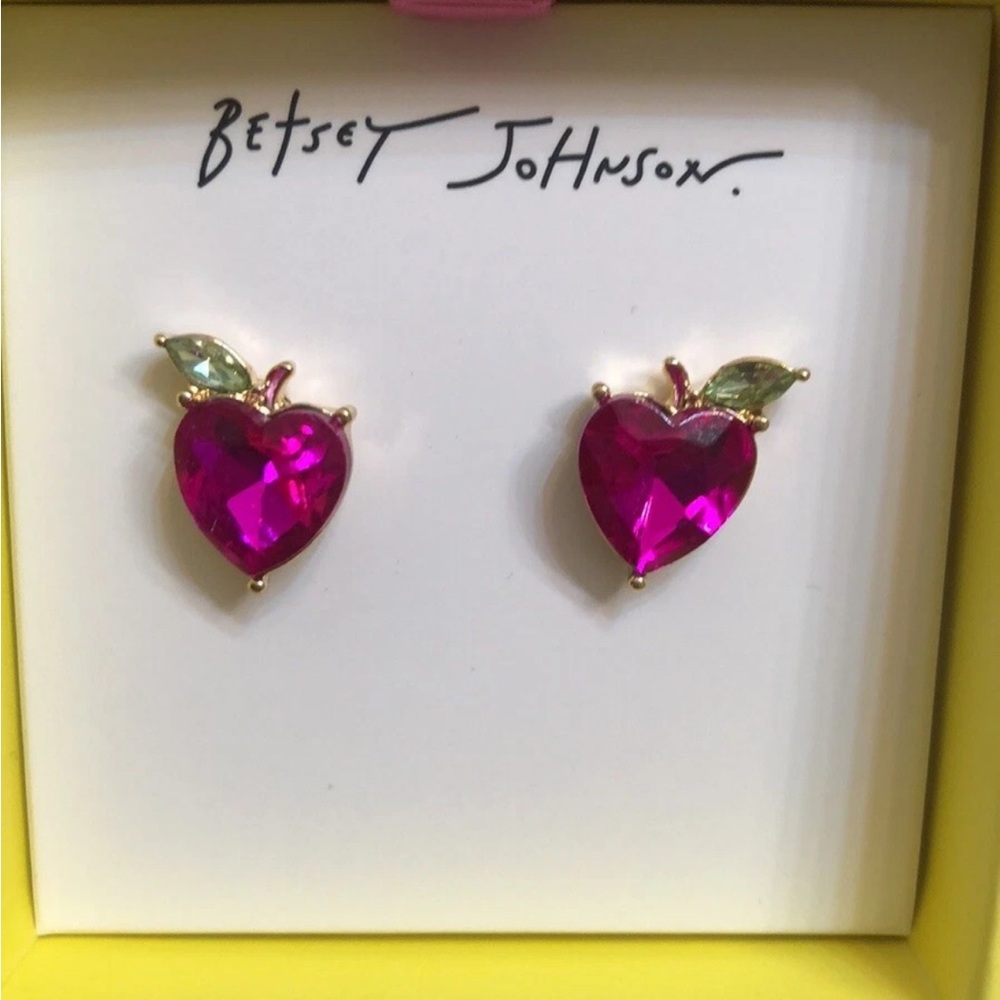 Betsey Johnson Pink and Green Heart Earrings